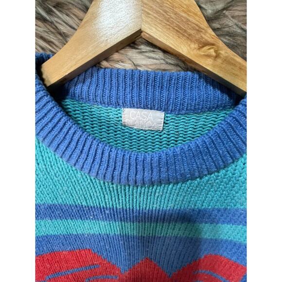 Vintage Casa Blanca Wool Blend Chunky Knit Blue Pull Over Sweater Women's Size L - Picture 2 of 4